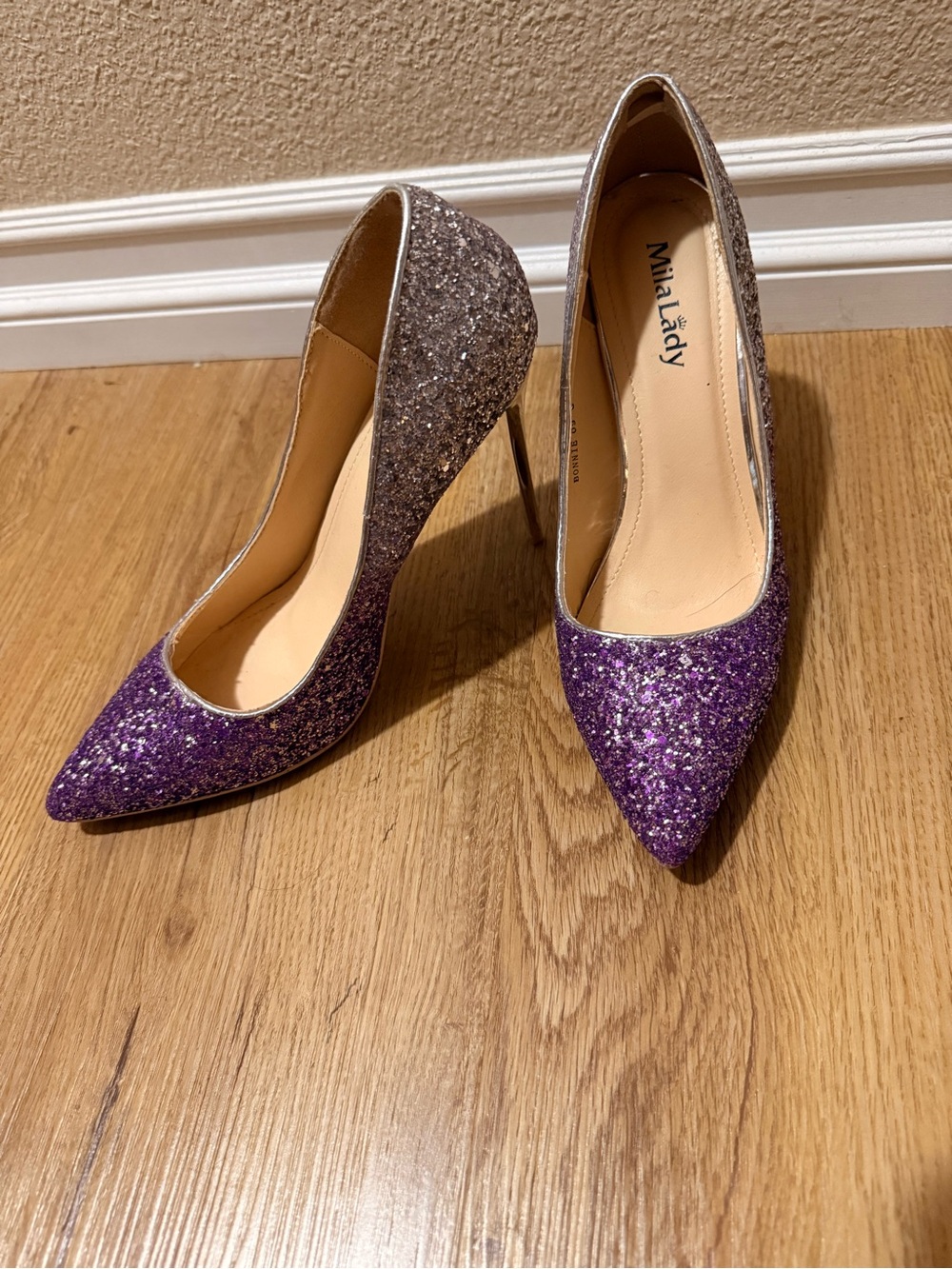 Glitter Ombre Stiletto Pumps in Purple and Silver